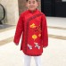 Sét áo dài Gấm bé trai họa tiết đèn lồng màu đỏ kèm quần (2-14 tuổi)