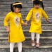 Áo dài gấm cách tân bé gái hoa đính kim sa màu vàng  ( Áo dài + quần + mấn) (2-14 tuổi)