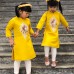 Set 3 chi tiết áo dài cách tân bé gái Vinakids đính hoa kim sa  màu vàng 2-14 tuổi (12-45kg)